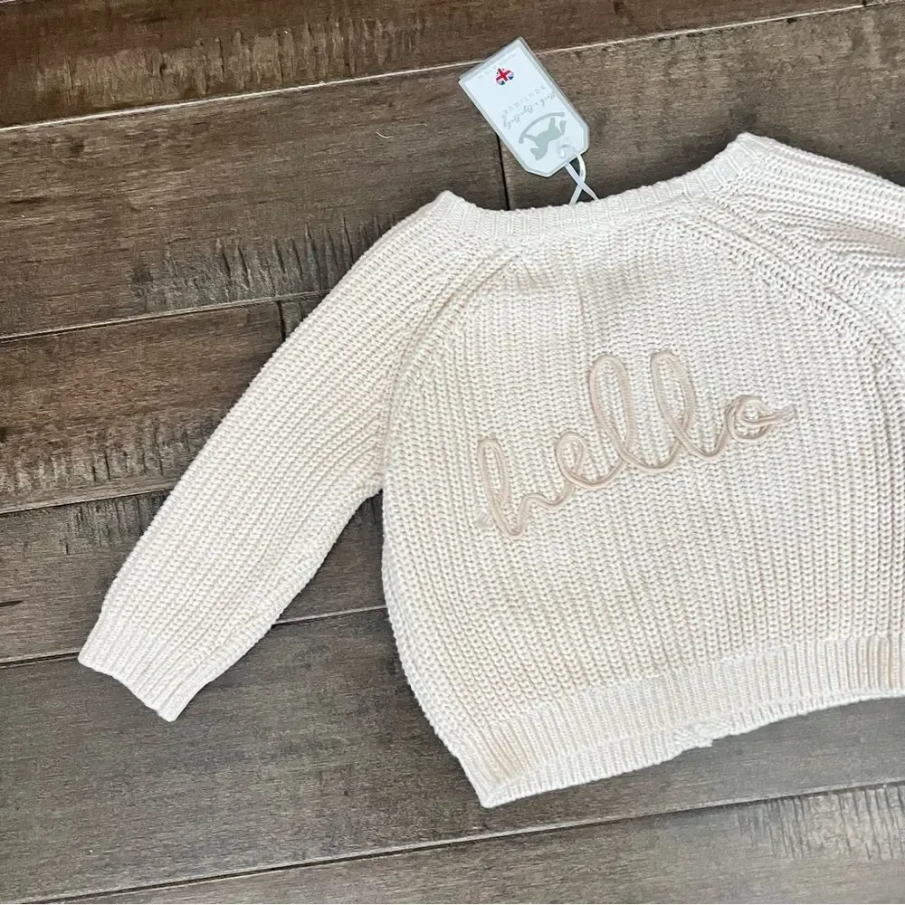 Rock a Bye Baby Boutique Embroidered Cardigan Sweater Baby 6-12M “Hello”